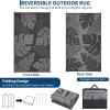 Garvee Patio Rugs Outdoor 10×14 Plastic Straw Rug Reversible Camping Carpet, Waterproof Vintage Outdoor Mat with 4 Stakes and Storage Bag for RV, Picnic, Backyard, Deck, Balcony, Porch, Beach(Leaf|black&grey)