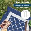 Garvee Patio Rugs Outdoor 10×14 Plastic Straw Rug Reversible Camping Carpet, Waterproof Vintage Outdoor Mat with 4 Stakes and Storage Bag for RV, Picnic, Backyard, Deck, Balcony, Porch, Beach(Geometric|navy&white)