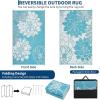 Garvee Patio Rugs Outdoor 10×14 Plastic Straw Rug Reversible Camping Carpet, Waterproof Vintage Outdoor Mat with 4 Stakes and Storage Bag for RV, Picnic, Backyard, Deck, Balcony, Porch, Beach(Floral|light Blue)