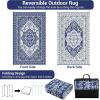 Garvee Patio Rugs Outdoor 10×14 Plastic Straw Rug Reversible Camping Carpet, Waterproof Vintage Outdoor Mat with 4 Stakes and Storage Bag for RV, Picnic, Backyard, Deck, Balcony, Porch, Beach(Vintage|navy&white)