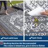 Garvee Patio Rugs Outdoor 10×14 Plastic Straw Rug Reversible Camping Carpet, Waterproof Vintage Outdoor Mat with 4 Stakes and Storage Bag for RV, Picnic, Backyard, Deck, Balcony, Porch, Beach(Vintage|grey&white)