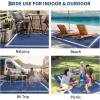 Garvee Patio Rugs Outdoor 10×14 Plastic Straw Rug Reversible Camping Carpet, Waterproof Vintage Outdoor Mat with 4 Stakes and Storage Bag for RV, Picnic, Backyard, Deck, Balcony, Porch, Beach(Border|navy)