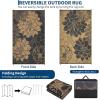 Garvee Patio Rugs Outdoor 10×14 Plastic Straw Rug Reversible Camping Carpet, Waterproof Vintage Outdoor Mat with 4 Stakes and Storage Bag for RV, Picnic, Backyard, Deck, Balcony, Porch, Beach(Floral|black&brown)