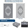Garvee Patio Rugs Outdoor 10×14 Plastic Straw Rug Reversible Camping Carpet, Waterproof Vintage Outdoor Mat with 4 Stakes and Storage Bag for RV, Picnic, Backyard, Deck, Balcony, Porch, Beach(Vintage|grey&white)