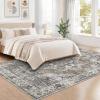 Garvee Vintage Living Room Area Rug 5×7 Large Soft Washable Bedroom Carpet Floral Print Retro Accent Rug Non Slip Thin Floor Carpet Low Pile Foldable Lightweight Rug for Dining Room, Light Green(Brown)