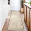 Garvee Washable 2×6 Kitchen Rugs, Modern Geometric Entryway Rug Soft Non Slip Washable Runner Rug for Hallway Bedroom, Stain Resistant Low Pile Contemporary Long Carpet for Entrance Laundry, Green(Patchworked|beige)