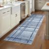 Garvee Washable 2×6 Runner Rug, Modern Geometric Kitchen Rugs, Soft Non Slip Stain Resistant Hallway Runner Indoor Contemporary Distressed Throw Carpet for Laundry Bathroom Bedroom, Green(Plaid|blue)