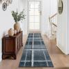 Garvee Washable 2×6 Runner Rug, Modern Geometric Kitchen Rugs, Soft Non Slip Stain Resistant Hallway Runner Indoor Contemporary Distressed Throw Carpet for Laundry Bathroom Bedroom, Green(Plaid|black Grey)