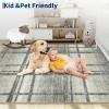 Garvee Washable 2×6 Runner Rug, Modern Geometric Kitchen Rugs, Soft Non Slip Stain Resistant Hallway Runner Indoor Contemporary Distressed Throw Carpet for Laundry Bathroom Bedroom, Green(Plaid|green)