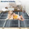 Garvee Washable 2×6 Runner Rug, Modern Geometric Kitchen Rugs, Soft Non Slip Stain Resistant Hallway Runner Indoor Contemporary Distressed Throw Carpet for Laundry Bathroom Bedroom, Green(Plaid|black Grey)