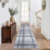 Garvee Washable 2×6 Runner Rug, Modern Geometric Kitchen Rugs, Soft Non Slip Stain Resistant Hallway Runner Indoor Contemporary Distressed Throw Carpet for Laundry Bathroom Bedroom, Green(Plaid|light Grey)