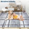 Garvee Washable 2×6 Runner Rug, Modern Geometric Kitchen Rugs, Soft Non Slip Stain Resistant Hallway Runner Indoor Contemporary Distressed Throw Carpet for Laundry Bathroom Bedroom, Green(Plaid|light Grey)