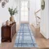 Garvee Washable 2×6 Runner Rug, Modern Geometric Kitchen Rugs, Soft Non Slip Stain Resistant Hallway Runner Indoor Contemporary Distressed Throw Carpet for Laundry Bathroom Bedroom, Green(Plaid|blue)