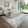 Garvee Washable Area Rug 10×13 Boho Vintage Distressed Rug Non-Slip Living Room Rugs Low-Pile Solid Carpet Soft Non-Shedding Indoor Floor Carpet for Bedroom Farmhouse Classroom Playroom,Blue Brown