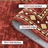 Garvee Washable Rug 4×6 Area Rugs for Living Room Bedroom, Non Slip Low Pile Modern Geometric Foldable Soft Carpet, Stain Resistant & Easy Cleaning Floor Mats for Entryway,Home Office Decor, Dark Grey(Border – Red)