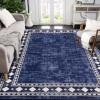 Garvee Washable Rug 4×6 Area Rugs for Living Room Bedroom, Non Slip Low Pile Modern Geometric Foldable Soft Carpet, Stain Resistant & Easy Cleaning Floor Mats for Entryway,Home Office Decor, Dark Grey(Border – Blue)