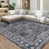 Garvee Washable Rug 4×6 Area Rugs for Living Room Bedroom, Non Slip Low Pile Modern Geometric Foldable Soft Carpet, Stain Resistant & Easy Cleaning Floor Mats for Entryway,Home Office Decor, Dark Grey(Border – Grey)