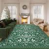 Garvee Washable Rugs for Bedroom 5×7 Non-Slip Christmas Rug Soft Non-Shedding Xmas Holiday Indoor Carpet Festive Bell Snowman Deer Foldable Accent Rugs for Living Room Dining Room Office Kitchen Green