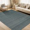 Garvee Washable Striped Rug 10×13, Large Area Rug for Living Room, Bedroom, or Dining Room, Soft Low-Pile Striped Carpet, Non-Slip, Easy to Clean, Neutral Color for Home Decor (Blue)