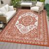 Garvee Waterproof Outdoor Rug 8×10, Outside Plastic Grass Mat for Camping, Modern Reversible Straw Rug Backyard Floor Mat for Picnic Deck & RV, Brick Red & White