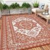 Garvee Waterproof Outdoor Rug 8×10, Outside Plastic Grass Mat for Camping, Modern Reversible Straw Rug Backyard Floor Mat for Picnic Deck & RV, Brick Red & White