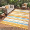 Garvee Waterproof Outdoor Rug 8×10, Plastic Straw Patio Camping Rug, Indoor Outdoor RV Mat Carpet for Deck, Camper, Porch, Balcony, Backyard, Picnic (Light Blue)(Light Blue/Yellow)