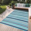 Garvee Waterproof Outdoor Rug 8×10, Plastic Straw Patio Camping Rug, Indoor Outdoor RV Mat Carpet for Deck, Camper, Porch, Balcony, Backyard, Picnic (Light Blue)(Blue Tone)