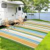 Garvee Waterproof Outdoor Rug 8×10, Plastic Straw Patio Camping Rug, Indoor Outdoor RV Mat Carpet for Deck, Camper, Porch, Balcony, Backyard, Picnic (Light Blue)(Colorful)
