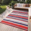 Garvee Waterproof Outdoor Rug 8×10, Plastic Straw Patio Camping Rug, Indoor Outdoor RV Mat Carpet for Deck, Camper, Porch, Balcony, Backyard, Picnic (Light Blue)(Red/Dark Blue)