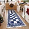 Garvee 2×6 Runner Rug, Checkered Christmas Rugs for Holiday Decor, Non Slip Low Pile Washable Rug for Kitchen, Entryway, Living Room, Bedroom, Red(Blue and White)