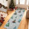 Garvee 2×6 Runner Rug, Checkered Christmas Rugs for Holiday Decor, Non Slip Low Pile Washable Rug for Kitchen, Entryway, Living Room, Bedroom, Red(Grey (Xmas Tree))