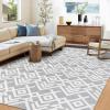 Garvee 5×7 ft Geometric Area Rugs, Modern Washable Rugs for Living Room, Ultra-Thin Low Pile Large Carpet for Bedroom, Stain Resistant Non Slip Indoor Floor Mat for Dining Room/Kitchen/Nursery(Blue)(Grey)