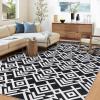 Garvee 5×7 ft Geometric Area Rugs, Modern Washable Rugs for Living Room, Ultra-Thin Low Pile Large Carpet for Bedroom, Stain Resistant Non Slip Indoor Floor Mat for Dining Room/Kitchen/Nursery(Blue)(Black)