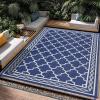 Garvee 5×8 ft Reversible Mats, Outdoor Rug for Patio Clearance, Waterproof Carpet, Plastic Straw Rug for Indoor Outdoor, Floor Mat&Rug for RV Porch Camping Backyard Deck Trailer (Dark Blue/White)