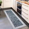 Garvee 6×9 Soft Washable Area Rug Vintage Floral Area Rug Low Pile Thin Floor Carpet Non Shedding Non Slip Rug, Distressed Oriental Rug for Living Room, Bedroom, Blue(Black Tone)