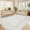 Garvee 8×10 Large Living Room Rug with Rubber Backing, Vintage Geometric Area Rugs Stain Resistant Neutral Distressed Accent Rug Non Shedding Low Pile Carpet for Bedroom, Dining Room, Office, Black(Distressed|ivory)