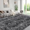 Garvee 8×10 Large Living Room Rug with Rubber Backing, Vintage Geometric Area Rugs Stain Resistant Neutral Distressed Accent Rug Non Shedding Low Pile Carpet for Bedroom, Dining Room, Office, Black(Distressed|black)