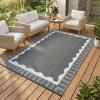 Garvee 8×10 Outdoor Rug, Waterproof Camping Rugs for Outside Your RV, Abstract Plastic Straw Rug with Portable Bag, Reversible UV Resistant Mats for Picnic Backyard Porch Camper, Black Coffee(Bordered|grey)