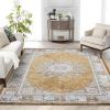 Garvee 8×10 ft Vintage Neutral Printed Pattern Area Rug, Washable Boho Area Rugs, Stain-Resistant Non-Slip Large Soft Carpet for Living Room, Dining Room & Home Decor-Non Shedding/Low Pile(Black)(Camel)