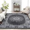 Garvee 8×10 ft Vintage Neutral Printed Pattern Area Rug, Washable Boho Area Rugs, Stain-Resistant Non-Slip Large Soft Carpet for Living Room, Dining Room & Home Decor-Non Shedding/Low Pile(Black)(Black)