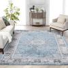 Garvee 8×10 ft Vintage Neutral Printed Pattern Area Rug, Washable Boho Area Rugs, Stain-Resistant Non-Slip Large Soft Carpet for Living Room, Dining Room & Home Decor-Non Shedding/Low Pile(Black)(Blue)