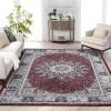 Garvee 8×10 ft Vintage Neutral Printed Pattern Area Rug, Washable Boho Area Rugs, Stain-Resistant Non-Slip Large Soft Carpet for Living Room, Dining Room & Home Decor-Non Shedding/Low Pile(Black)(Red)