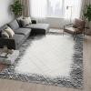 Garvee 9×12 Area Rug Modern Bordered Large Area Rug Machine Washable Rug for Living Room, Stain Resistant Non-Slip Accent Rug Minimalist Border Floor Cover Carpet for Bedroom Decor, Grey