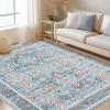 Garvee 9×12 Area Rug for Living Room, Washable Vintage Printed Soft Rugs, Non Slip Low Pile Carpet for Bedroom, Dining Room, Living Room, Pink(Blue)