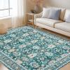 Garvee 9×12 Area Rug for Living Room, Washable Vintage Printed Soft Rugs, Non Slip Low Pile Carpet for Bedroom, Dining Room, Living Room, Pink(Green)