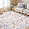 Garvee 9×12 Area Rug for Living Room, Washable Vintage Printed Soft Rugs, Non Slip Low Pile Carpet for Bedroom, Dining Room, Living Room, Pink(Pink)