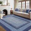 Garvee 9×12 Living Room Rug Large Washable Braided Rug Non Slip Accent Carpet Braided Print Carpet Indoor Rustic Area Rug Border Carpet for Bedroom Home Decor (Navy)