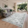 Garvee 9×12 Washable Area Rug – Boho Vintage Distressed Non-Slip Low-Pile Carpet, Soft Non-Shedding Indoor Rug for Living Room Bedroom Farmhouse Classroom PlayroomBlue Brown