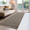 Garvee Modern Living Room Rug 8×10 Large Washable Checkered Print Accent Carpet with Non-Slip Backing, Soft Low Pile Area Rug, Solid Contemporary Floor Cover for Dining Room, Black(Camel)