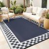 Garvee Outdoor Rug 9×12 Waterproof Reversible Patio Rug Modern Geometric Outdoor Carpet, Fade-Proof & Weather Resistant Minimalist RV Picnic Camping Mat for Garden Backyard Balcony,Gray & Black(Navy & White)